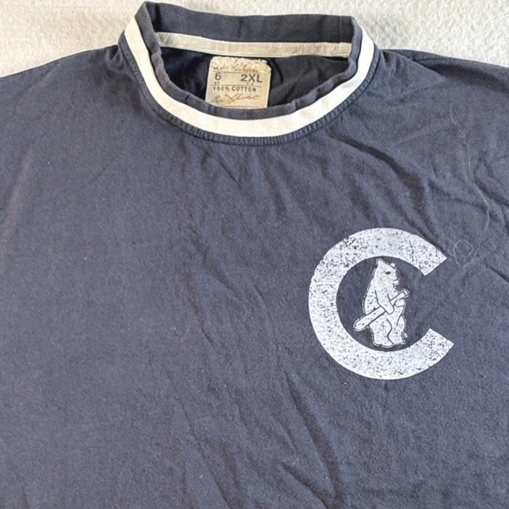 Chicago Cubs T-Shirt Mens 2XL Red‎ Jacket Navy Ringer Distressed Graphic Tee NWT